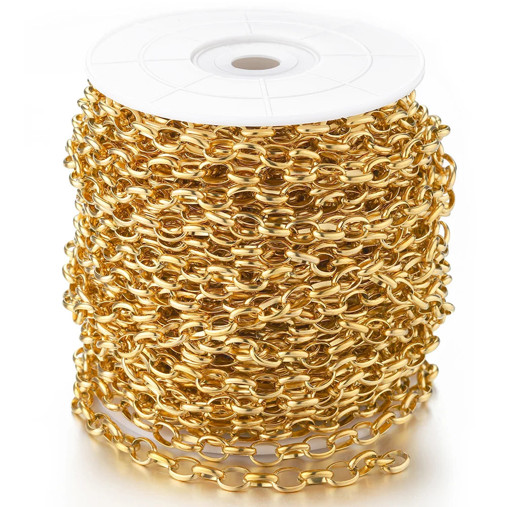 No Fade 1Meter Gold Stainless Steel 7.5mm Rolo Chain