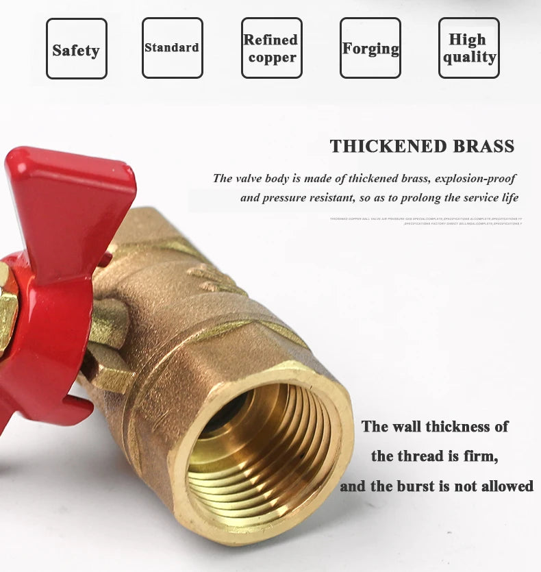 Válvula de bola de cierre de latón de dos vías con rosca hembra a hembra de 1/4", 3/8", 1/2" y 3/4" con manija de mariposa para combustible, gas, agua, aceite y aire