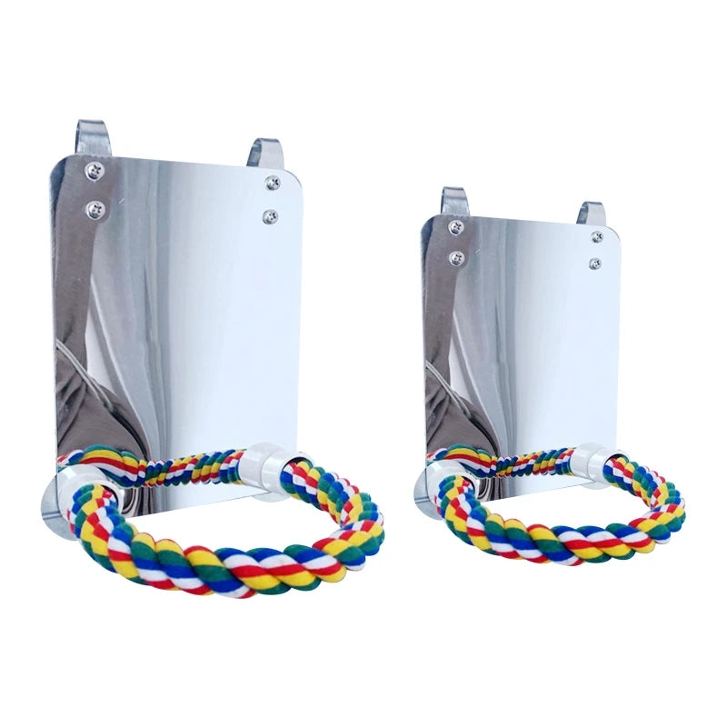 Parrot Toy Acrylic Bird Mirror with Rope Perches Toys Bird Swing Comfy Perch for Parakeet Cockatiel Conure Lovebirds Canaries