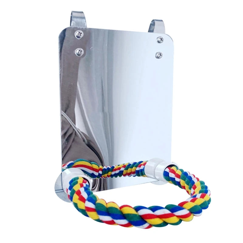 Parrot Toy Acrylic Bird Mirror with Rope Perches Toys Bird Swing Comfy Perch for Parakeet Cockatiel Conure Lovebirds Canaries