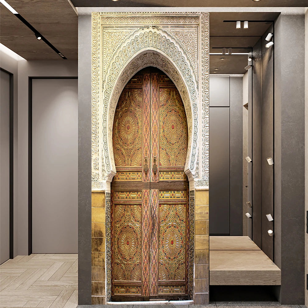 2pcs/Set Muslim Styles Door Art Mural Sticker Peel & Stick PVC Home Decor