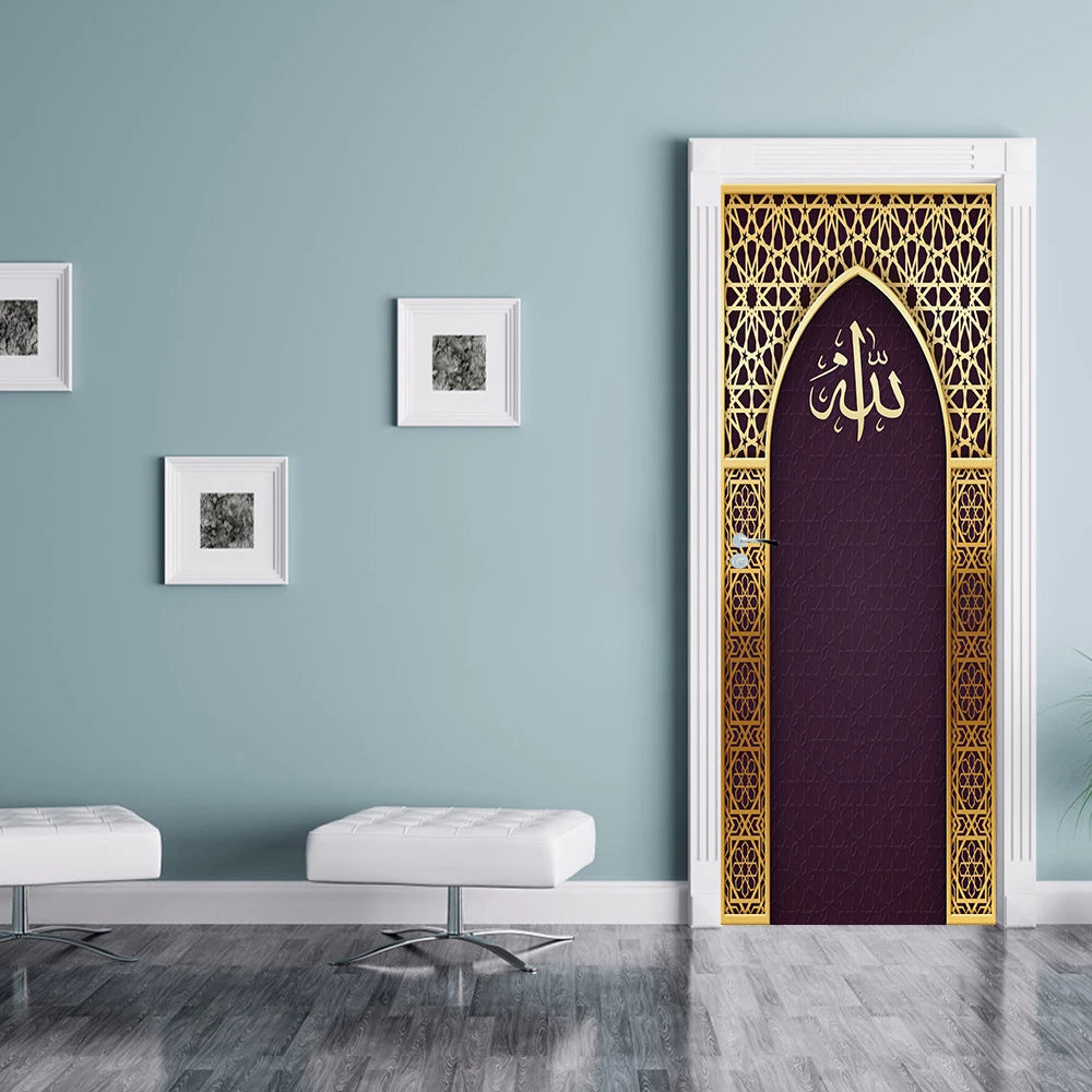 2pcs/Set Muslim Styles Door Art Mural Sticker Peel & Stick PVC Home Decor