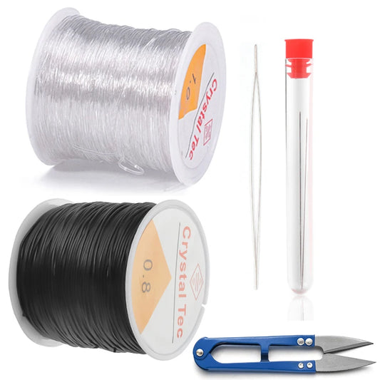 Plastic Crystal DIY Beading Stretch Cords With Needles And Scissors