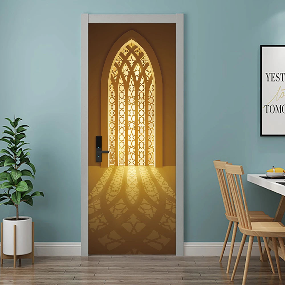 2pcs/Set Muslim Styles Door Art Mural Sticker Peel & Stick PVC Home Decor