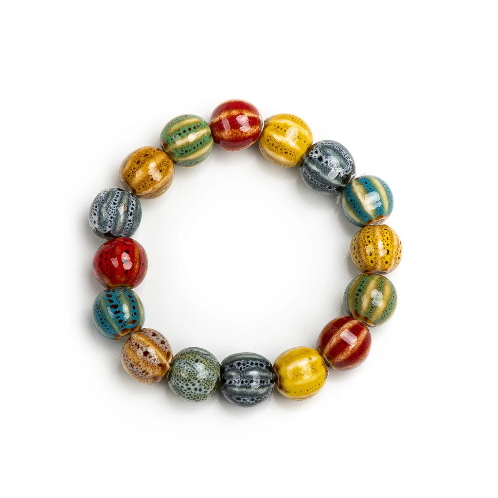 Colorful Unique Elastic Line Ceramic Beads Bracelets Handmade DIY Artware Retro Jewelry Wholesale