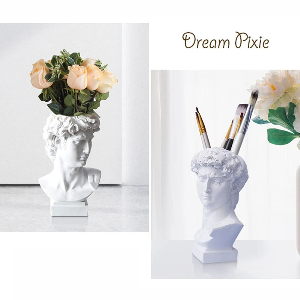 Pen Holder Resin David Statue Miniature Figurine Portrait Make-up Brush Storage Box Flowerpot Table Desktop Organizer Home Decor