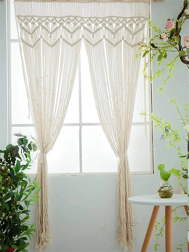 Hand-Woven Macrame Cotton Door Curtain Tapestry Boho Art