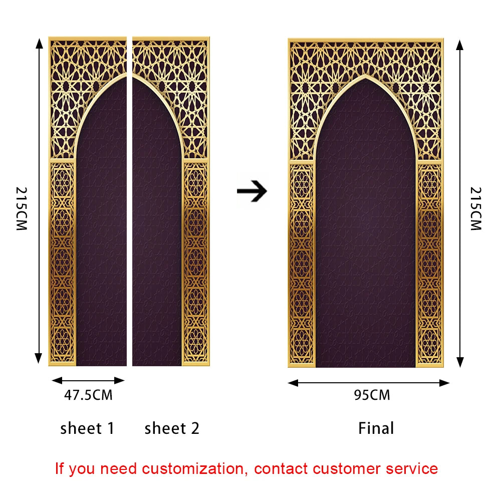 2pcs/Set Muslim Styles Door Art Mural Sticker Peel & Stick PVC Home Decor