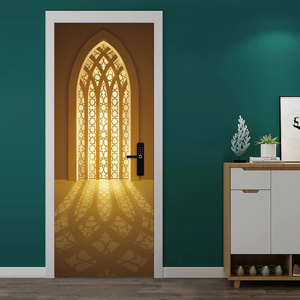 2pcs/Set Muslim Styles Door Art Mural Sticker Peel & Stick PVC Home Decor