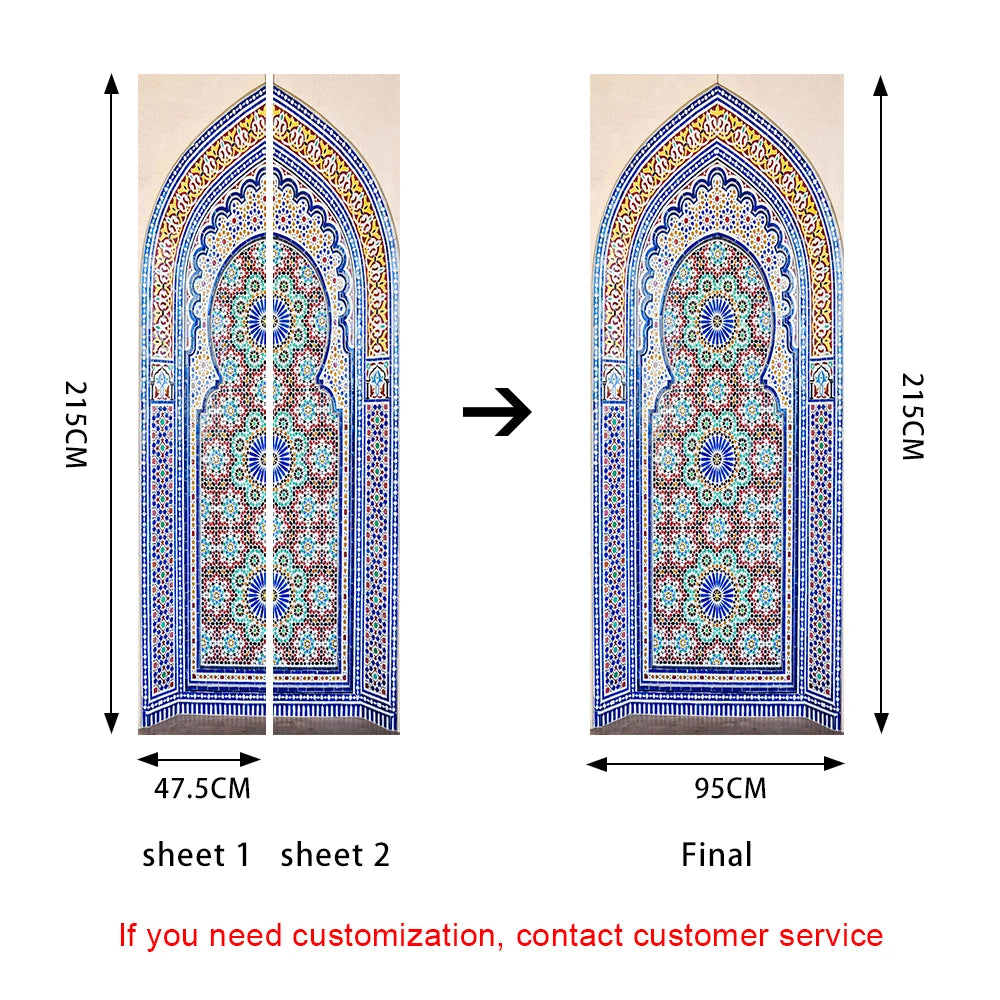 2pcs/Set Muslim Styles Door Art Mural Sticker Peel & Stick PVC Home Decor