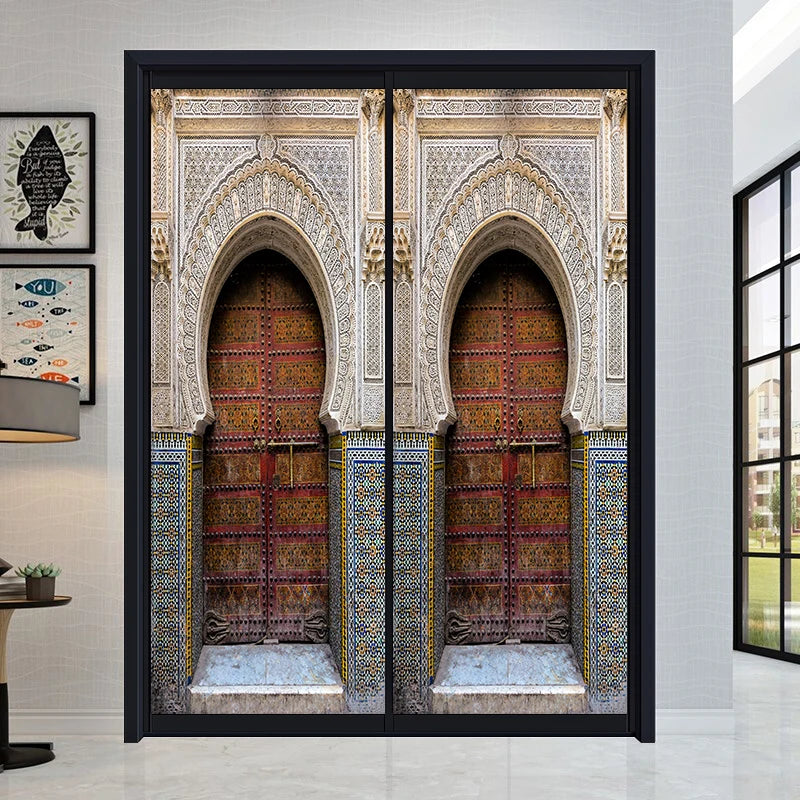 2pcs/Set Muslim Styles Door Art Mural Sticker Peel & Stick PVC Home Decor