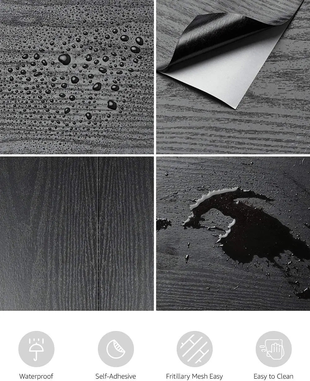 Papel autoadhesivo decorativo de madera negra para despegar y pegar, para muebles, superficies de madera auténtica con sensación táctil, fácil de limpiar