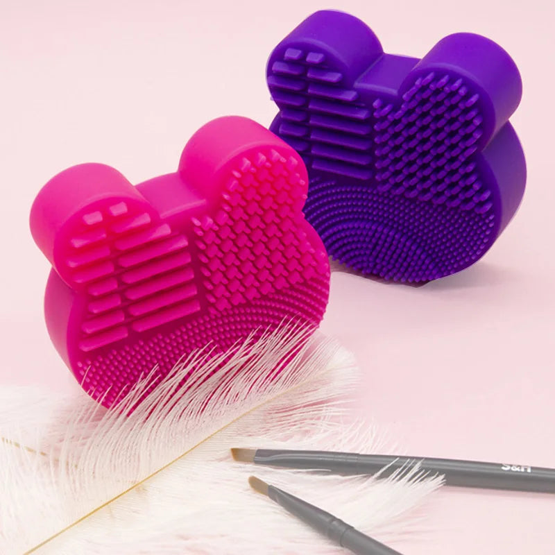 Bear/ Heart-shaped Silicone Makeup Brush Scrubber Board  Cleaner Pad Foundation Make Up Washing Brush Cleaning Gel  Mat Tool