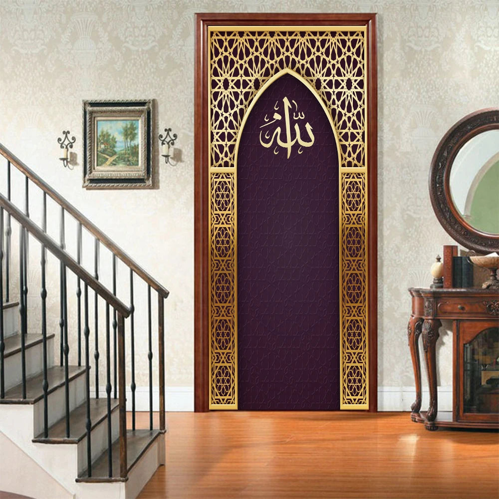 2pcs/Set Muslim Styles Door Art Mural Sticker Peel & Stick PVC Home Decor
