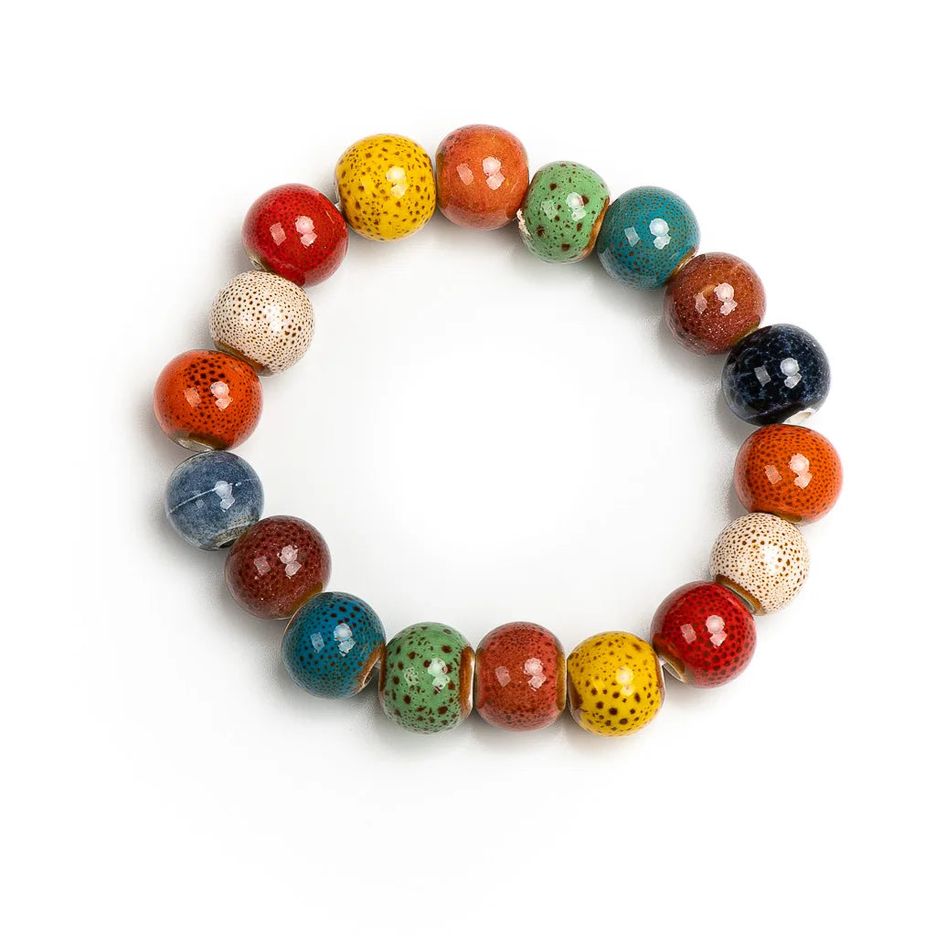 Colorful Unique Elastic Line Ceramic Beads Bracelets Handmade DIY Artware Retro Jewelry Wholesale