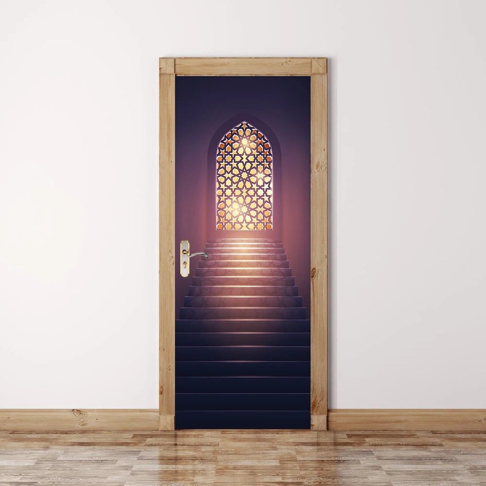 2pcs/Set Muslim Styles Door Art Mural Sticker Peel & Stick PVC Home Decor