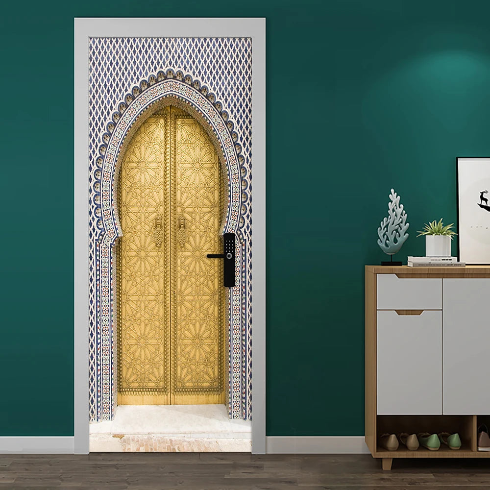 2pcs/Set Muslim Styles Door Art Mural Sticker Peel & Stick PVC Home Decor