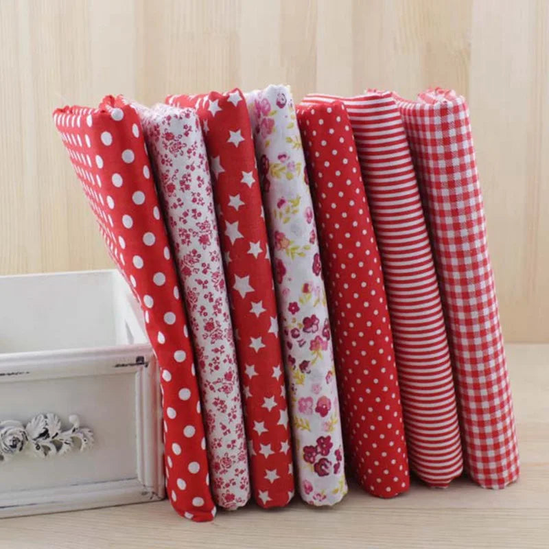 Booksew 7 Piece Red Cotton Fabric Set 50cm x 50cm for DIY Sewing Quilting and Craft Projects