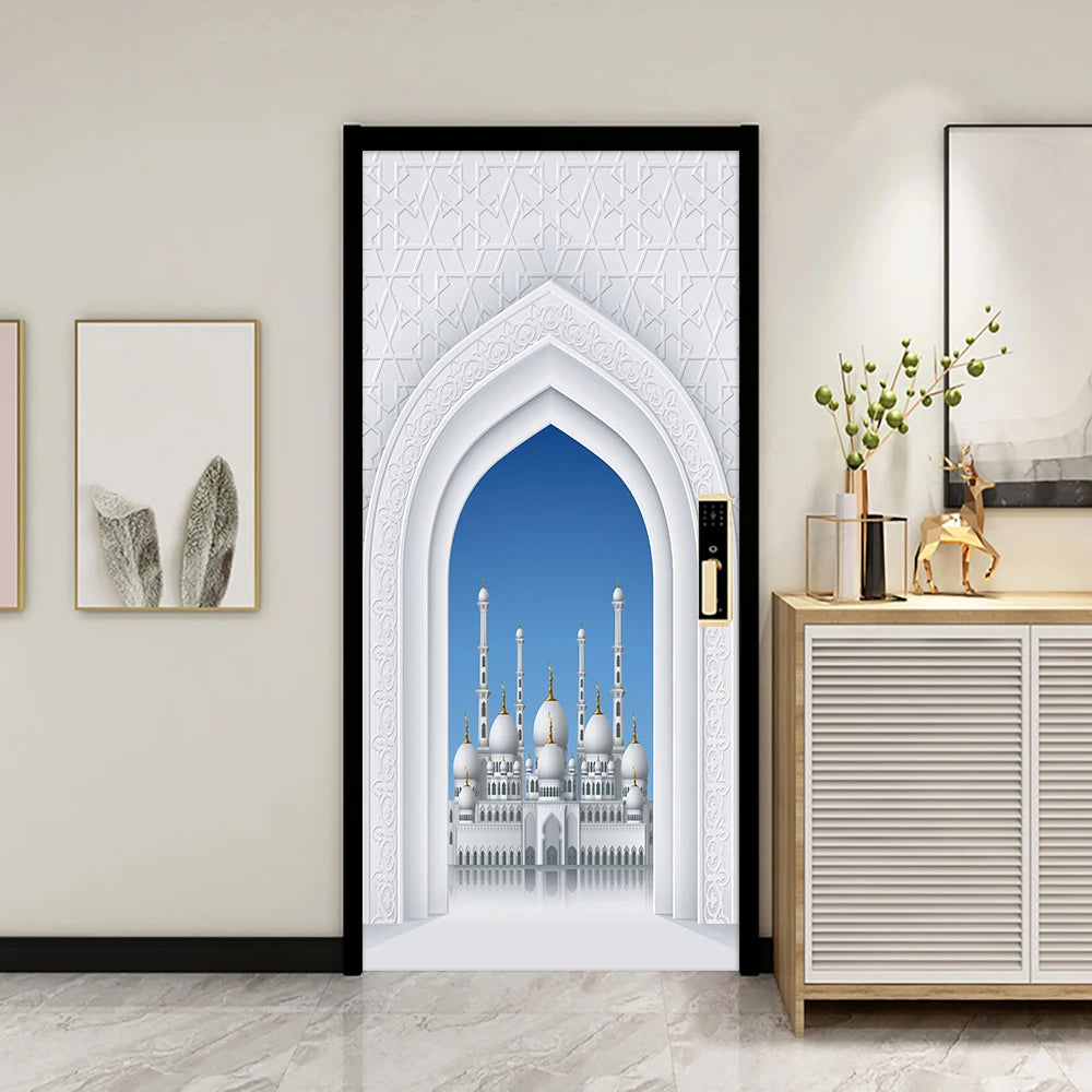 2pcs/Set Muslim Styles Door Art Mural Sticker Peel & Stick PVC Home Decor