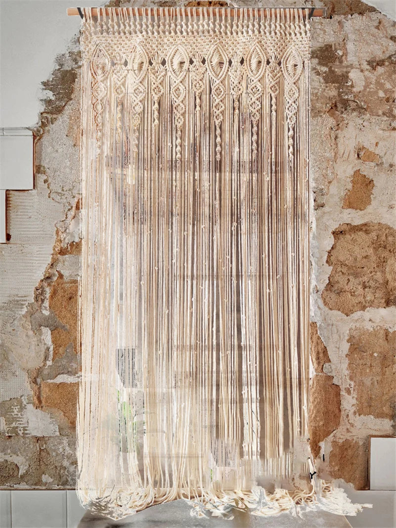 Hand-Woven Macrame Cotton Door Curtain Tapestry Boho Art