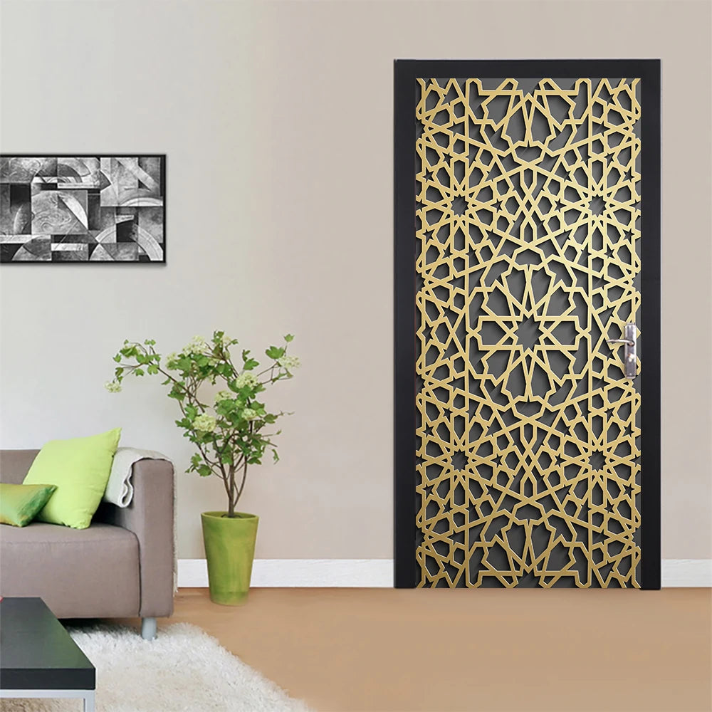 2pcs/Set Muslim Styles Door Art Mural Sticker Peel & Stick PVC Home Decor
