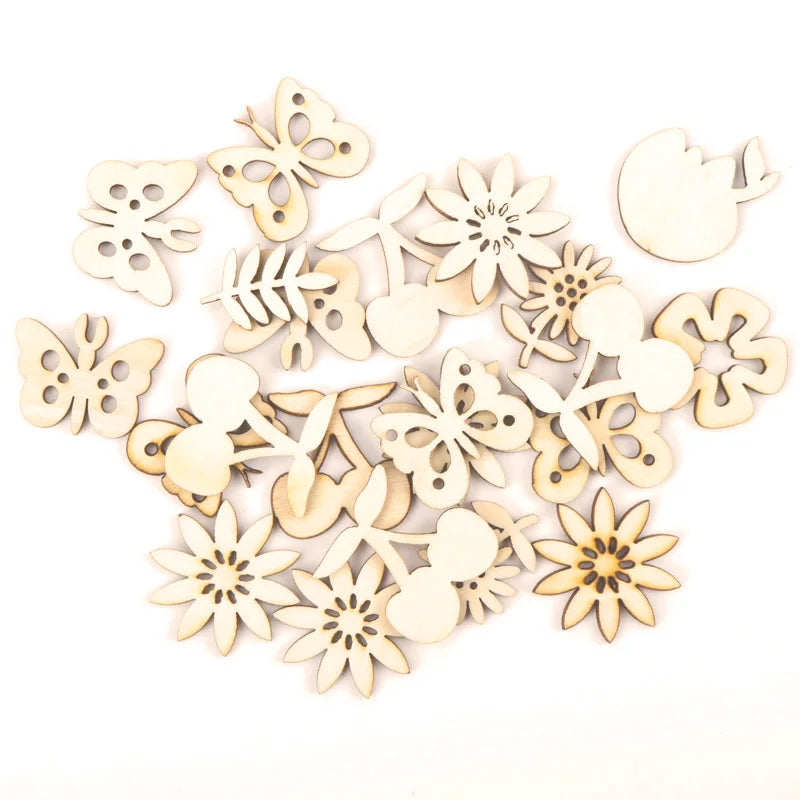 Handmade Wooden Animal Leaves Painting Scrapbooking DIY Accessories