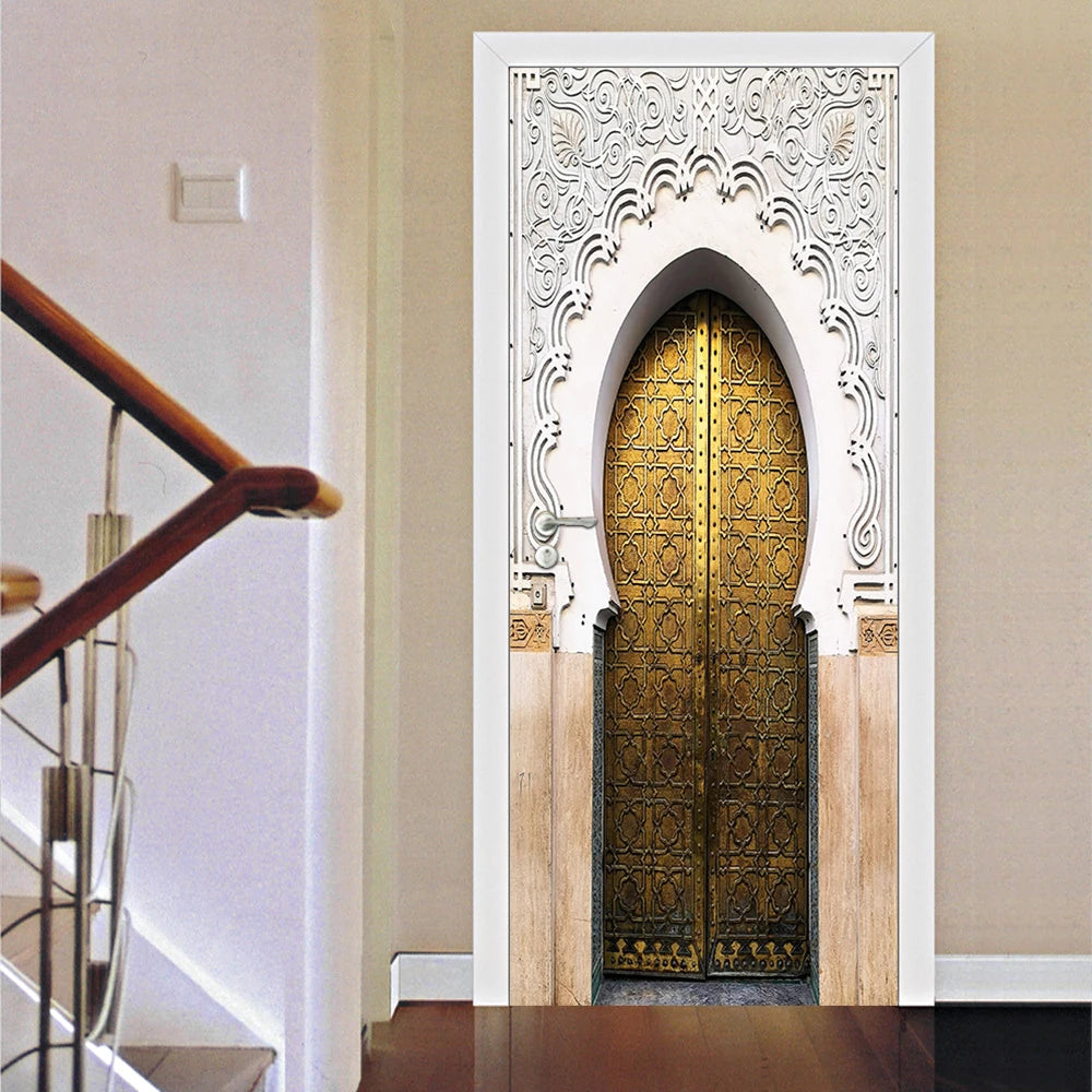 2pcs/Set Muslim Styles Door Art Mural Sticker Peel & Stick PVC Home Decor