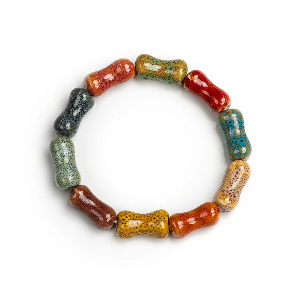 Colorful Unique Elastic Line Ceramic Beads Bracelets Handmade DIY Artware Retro Jewelry Wholesale