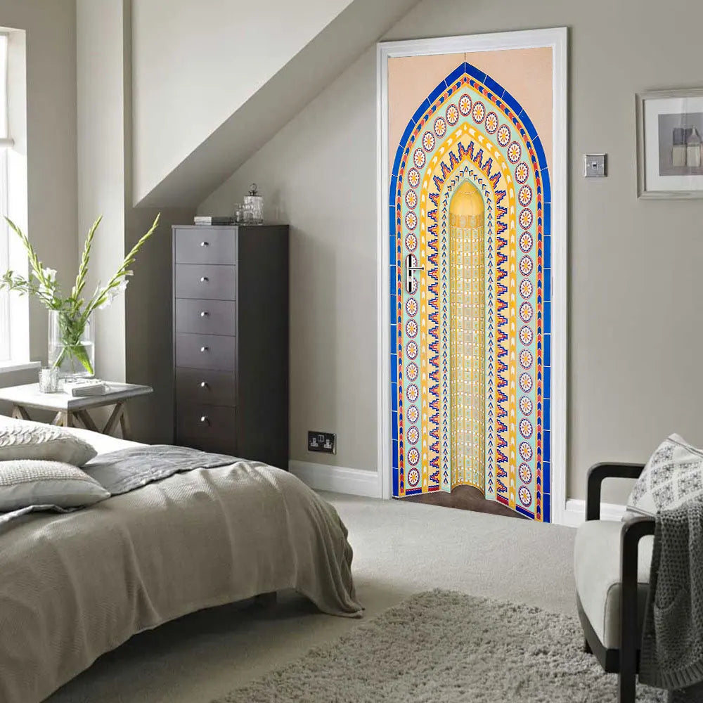 2pcs/Set Muslim Styles Door Art Mural Sticker Peel & Stick PVC Home Decor