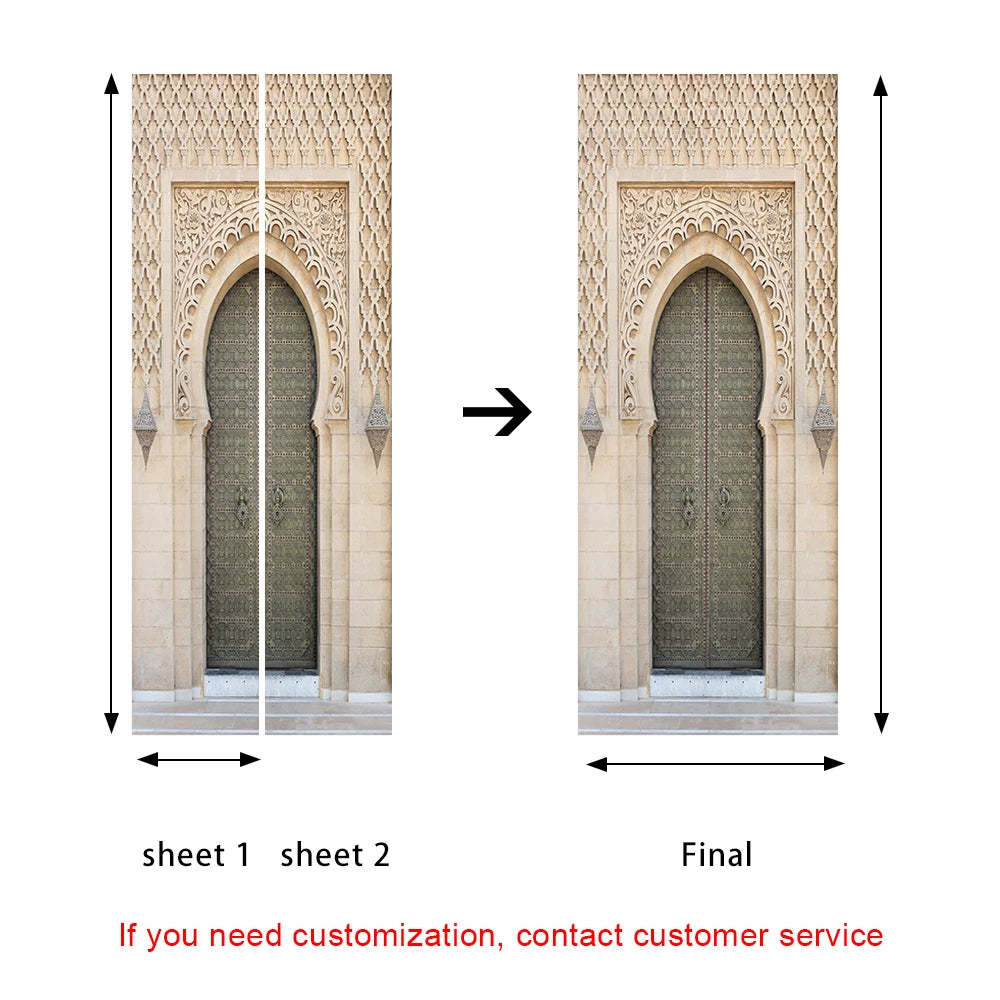 2pcs/Set Muslim Styles Door Art Mural Sticker Peel & Stick PVC Home Decor