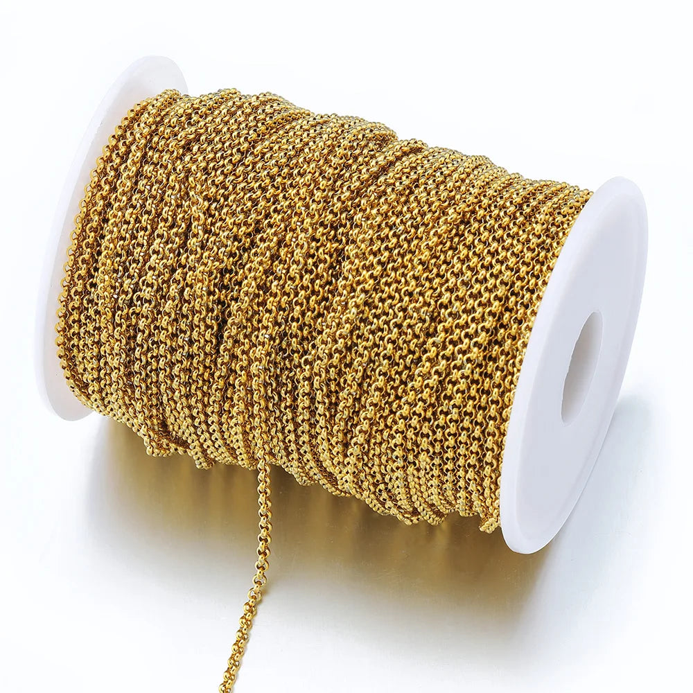1Meter Stainless Steel Chains 2.5/3/4mm Gold Round O Shape Necklace Bracelet DIY Jewelry Making