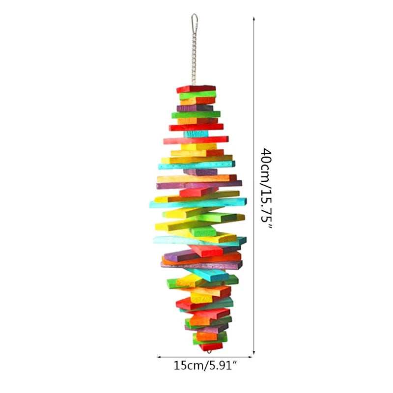 Rainbow Color Wood Blocks Bird Chew Toy With Hanging Chain Cage Parrot Toys Pecking Pet Bird Toy For budgies Cockatoos Lovebirds