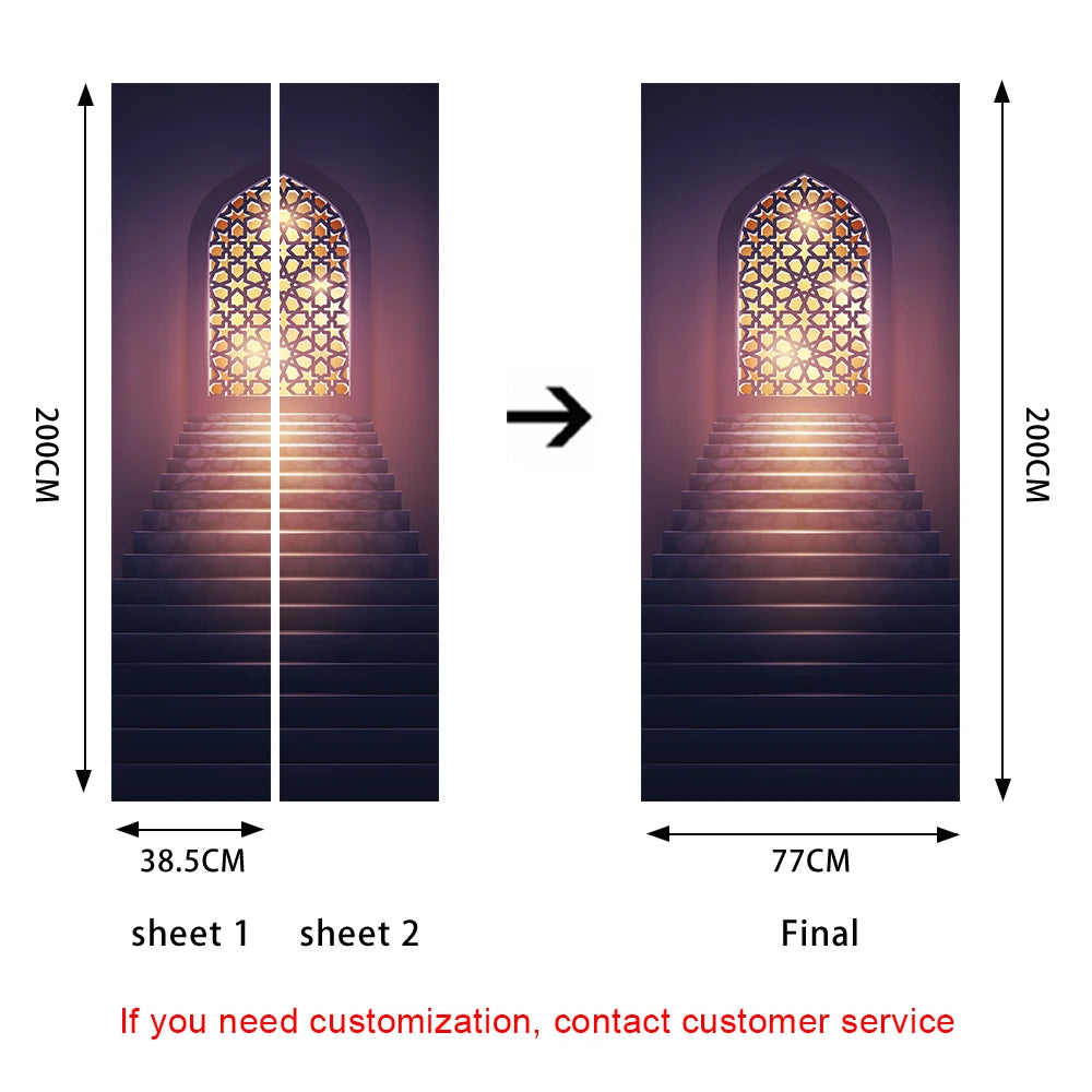 2pcs/Set Muslim Styles Door Art Mural Sticker Peel & Stick PVC Home Decor