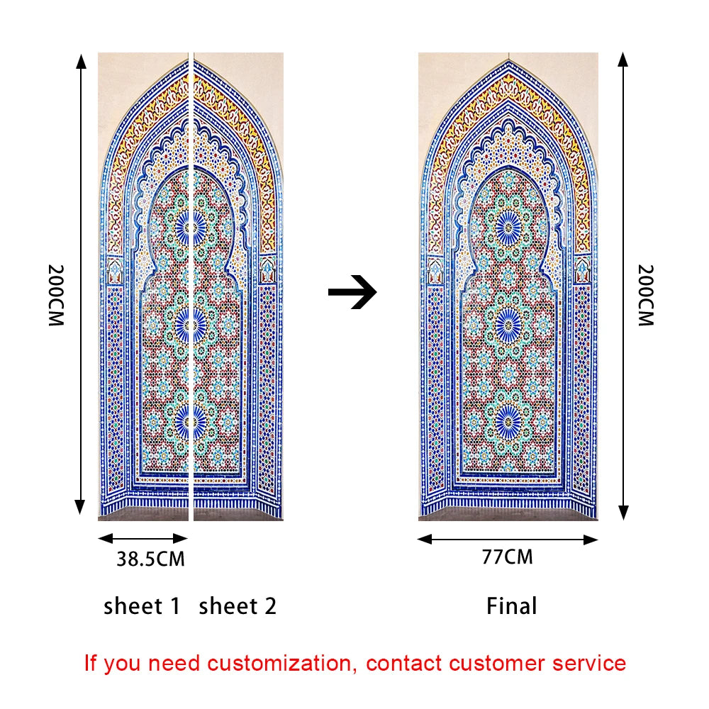 2pcs/Set Muslim Styles Door Art Mural Sticker Peel & Stick PVC Home Decor