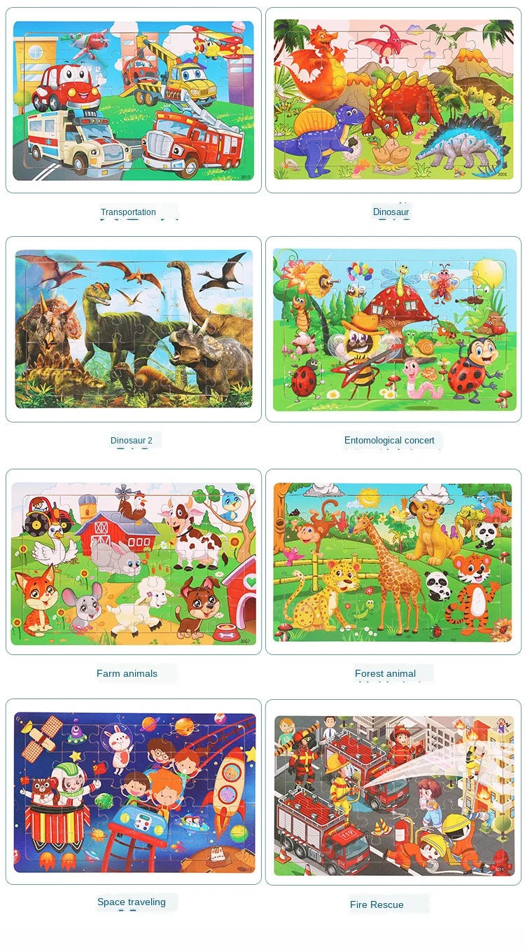 30 Pieces Wooden Jigsaw Puzzle for Kids Animal Vehicle Educational Toys