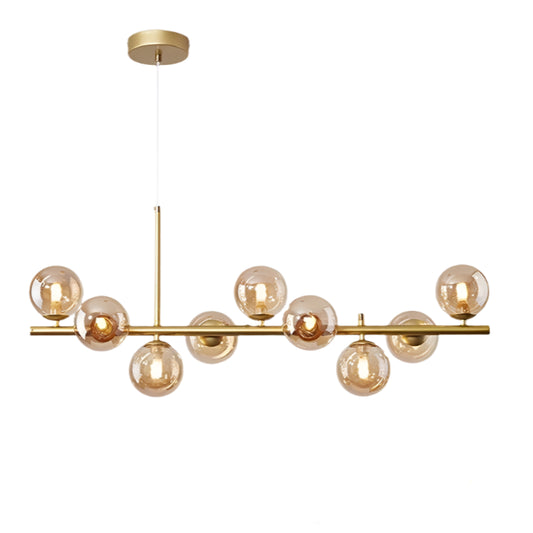 Nordic Modern LED Pendant Light with 11 Glass Ball Heads for Kitchen and Living Room Elegant Gold Suspension Lamp