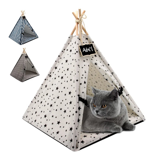 Pet Tent House Cat Tunnel Portable Teepee Small Dog Puppy Tent Bed Kennel Warm Cat Indoor Outdoor House Sleeping Bed Cushion