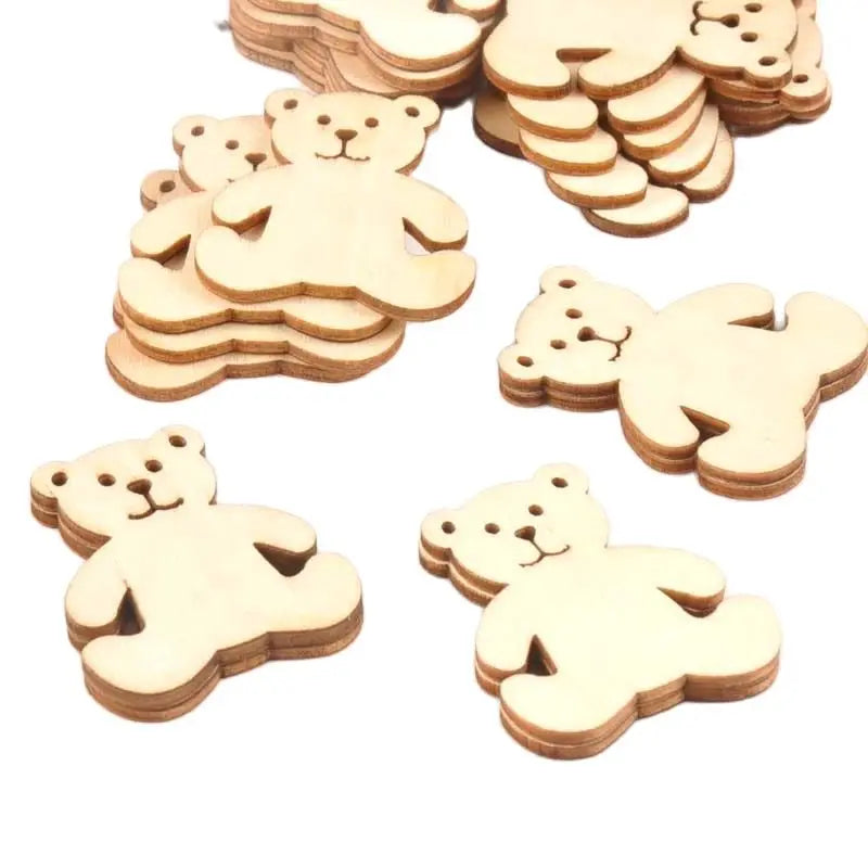 10pcs Bear Pattern Wooden Ornaments 41x48mm DIY Crafts