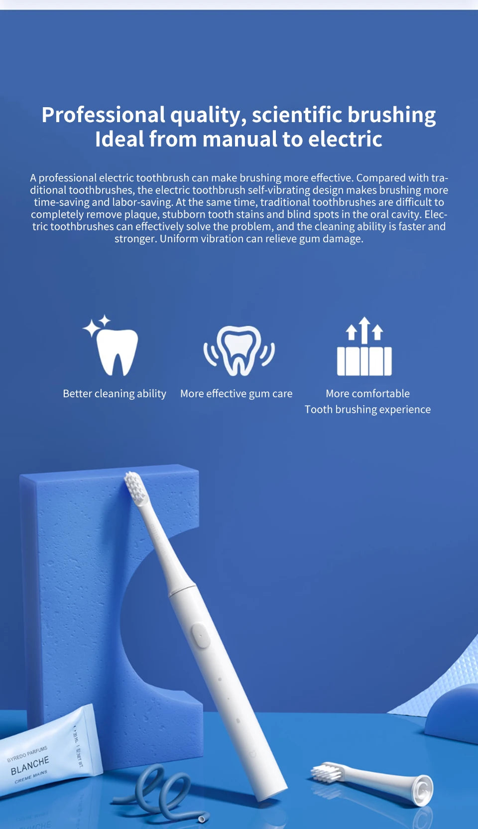 XIAOMI Mijia T100 Cepillo de dientes eléctrico sónico Mi Smart Tooth Brush Colorido USB Recargable IPX7 Impermeable Para cabezal de cepillo de dientes