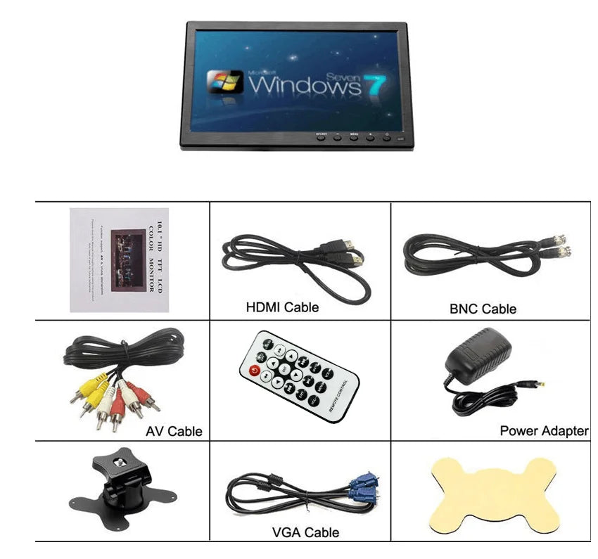 Podofo 10.1" LCD HD Digital Screen HDMI Car Monitor USB AV 2 Channel Video Input Security Monitor With Speaker for truck