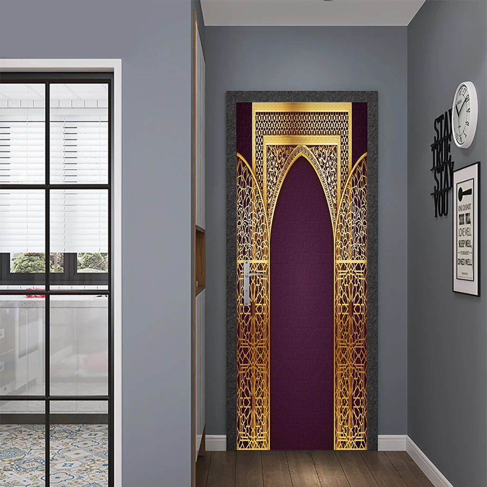2pcs/Set Muslim Styles Door Art Mural Sticker Peel & Stick PVC Home Decor