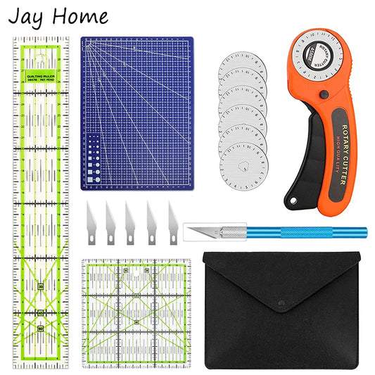Sewing Rotary Cutter Kit with 45mm Rotary Cutter 5 Replacement Blades Cutting Mat Patchwork Ruler and Precision Knife for Quilting and Crafting