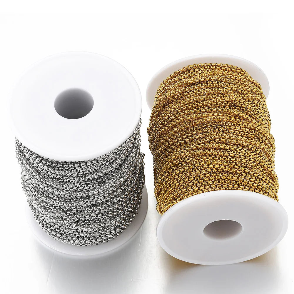 1Meter Stainless Steel Chains 2.5/3/4mm Gold Round O Shape Necklace Bracelet DIY Jewelry Making