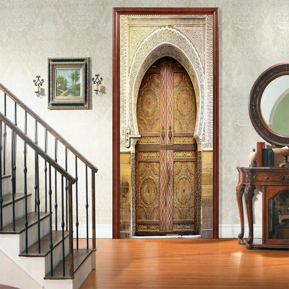 2pcs/Set Muslim Styles Door Art Mural Sticker Peel & Stick PVC Home Decor