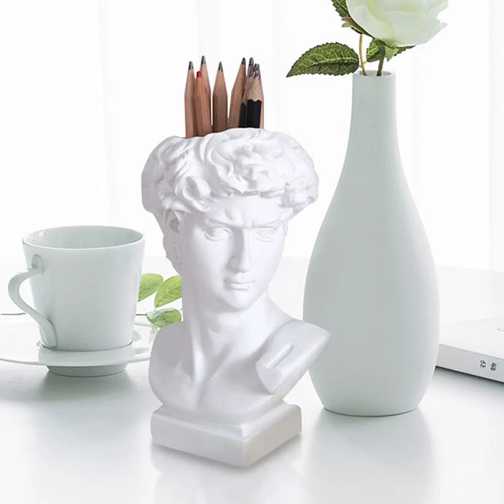 Pen Holder Resin David Statue Miniature Figurine Portrait Make-up Brush Storage Box Flowerpot Table Desktop Organizer Home Decor