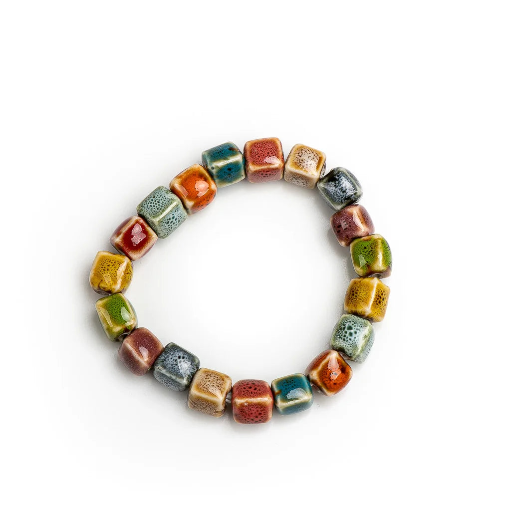 Colorful Unique Elastic Line Ceramic Beads Bracelets Handmade DIY Artware Retro Jewelry Wholesale