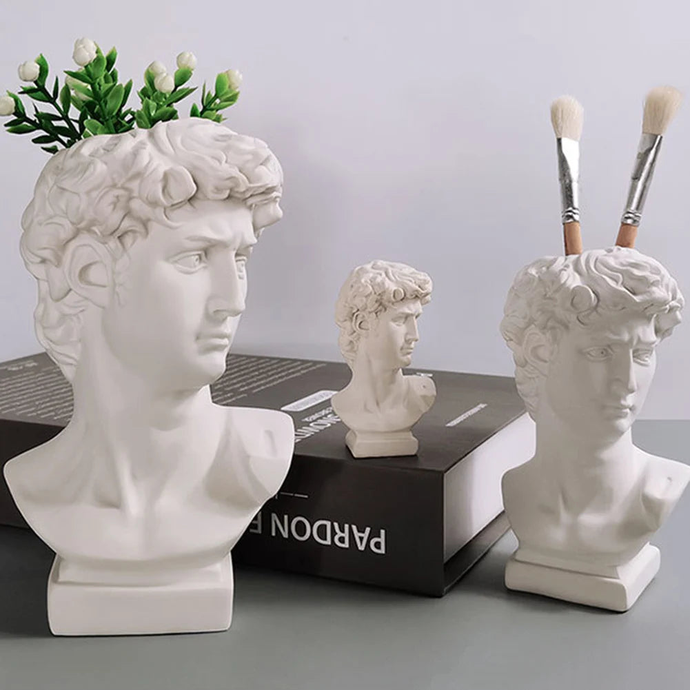 Pen Holder Resin David Statue Miniature Figurine Portrait Make-up Brush Storage Box Flowerpot Table Desktop Organizer Home Decor