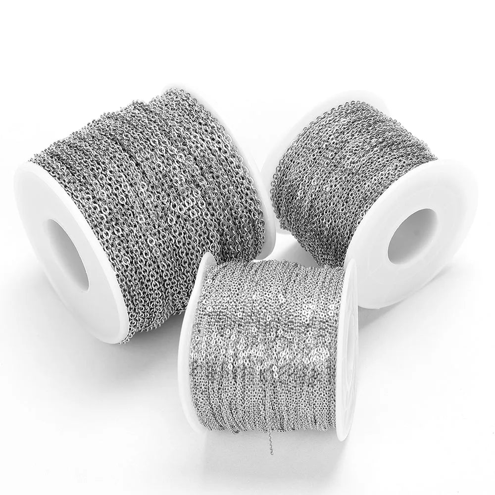 10 Meters Stainless Steel Chain 1 1.5 2mm Gold Steel Color for DIY Jewelry Making