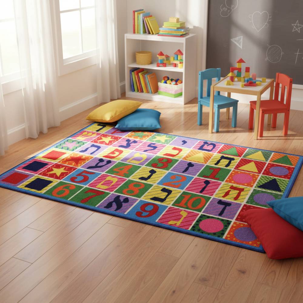 L.A Rugs Fun Time Hebrew Numbers & Letters Rectangular Area Rug