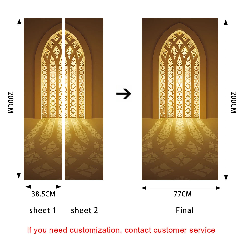 2pcs/Set Muslim Styles Door Art Mural Sticker Peel & Stick PVC Home Decor